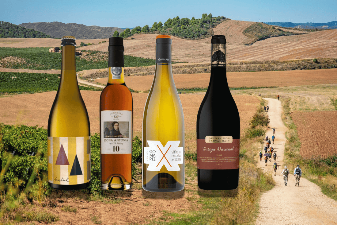 4 wines against the backdrop of a Camino trail - best wines for easter