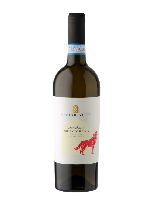 Wine bottle with a visible label on a white background