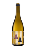 Wine bottle with a geometric label on a white background