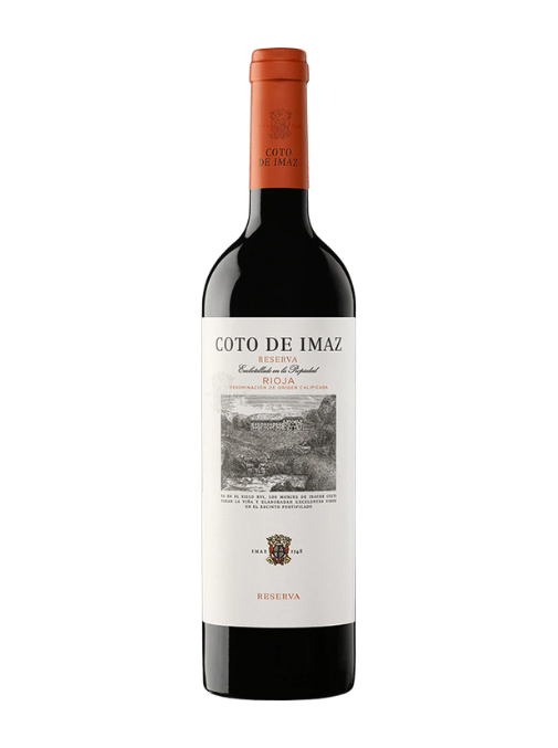 Coto de Imaz wine bottle on a white background