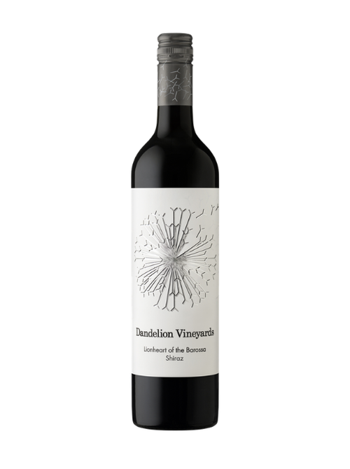 A bottle of Dandelion Vineyards Lonesome of the Barcoas Shiraz red wine, featuring a dark glass bottle with a white label and a silver foil cap, set against a plain white background.