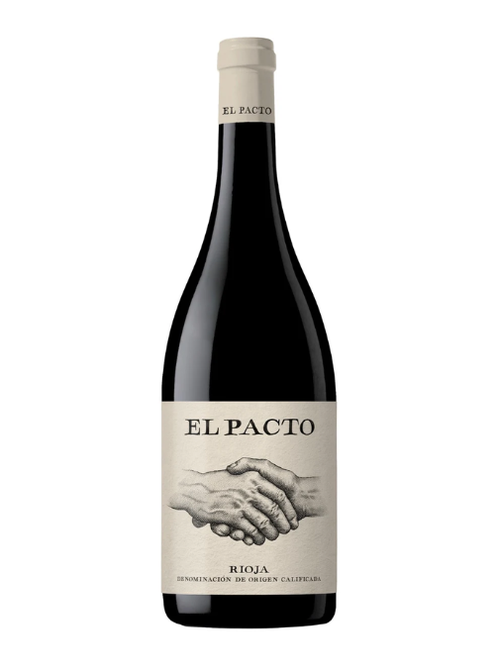 Wine bottle labeled 'El Pacto' on a white background