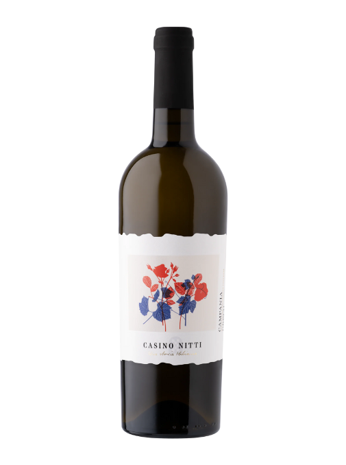 Wine bottle with a decorative label on a white background