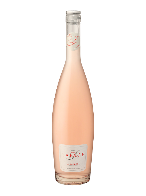 Bottle of Lafage rosé wine on a white background