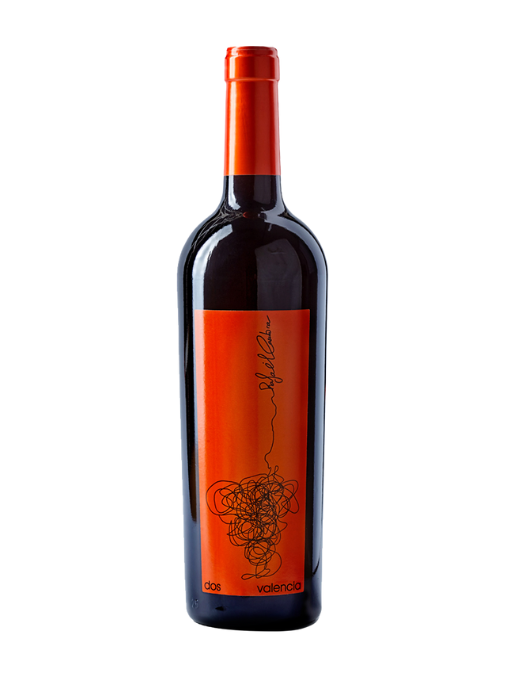 Wine bottle with an orange label on a white background