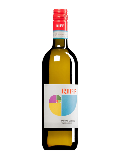 Wine bottle with RIFF label on a white background