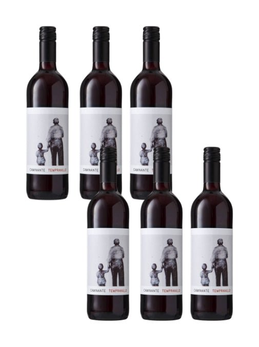Six bottles of wine with labels featuring black and white images on a white background