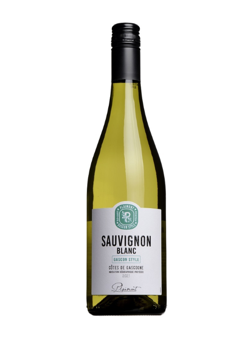 Bottle of Sauvignon Blanc wine on a white background