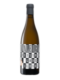 Wine bottle with a black and white label on a white background